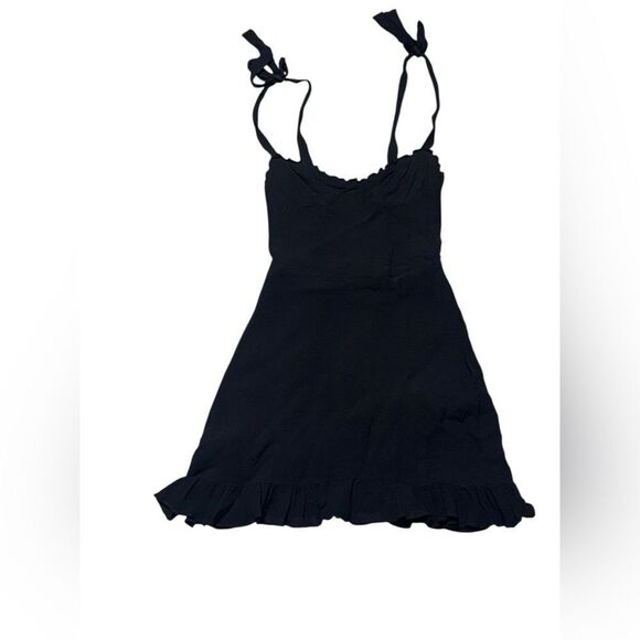 Women’s REFORMATION Christine  Black Mini Ruffle Tie Sweetheart DRESS Size 00 - Picture 3 of 8